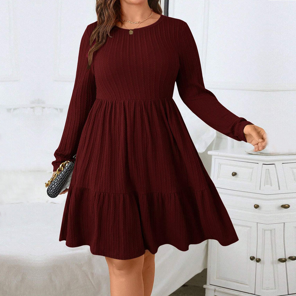 Large Size Womens Elegant Style Wine Red Dress Autumn and Winter New Versatile Commuting Mid Length Skirt