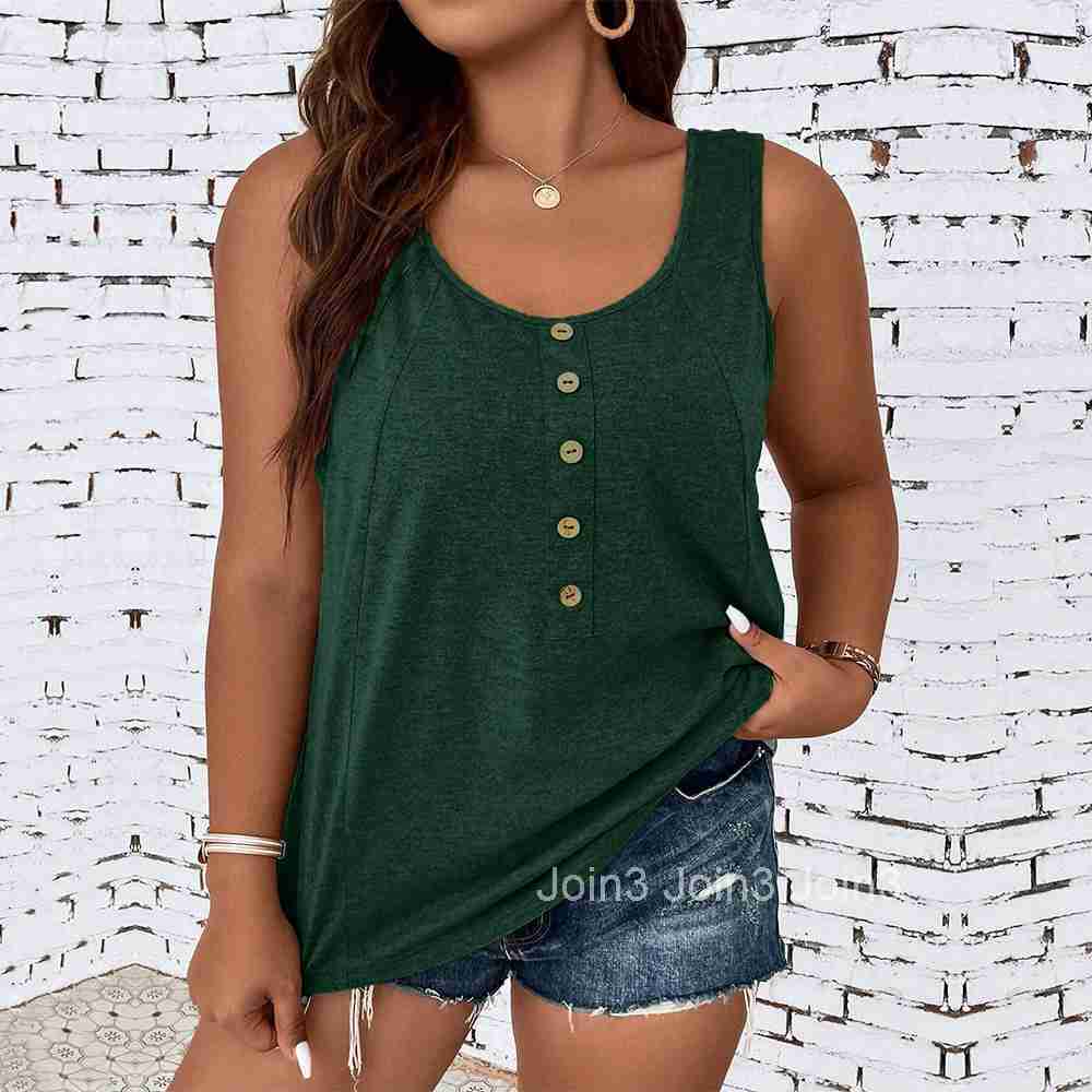 Large Size Womens New Loose Casual U-neck Sleeveless Vest Solid Color T-shirt Top