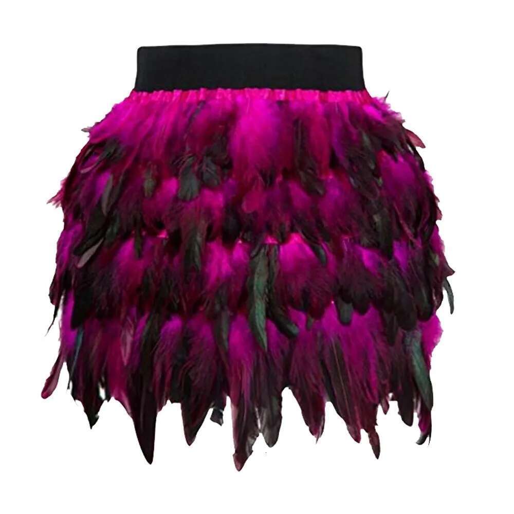 Colorful Faux Feather Women Gothic Punk Stage Performance Party Mini Skirt Sexy Elastic High Waist A-Line Faldas Halloween