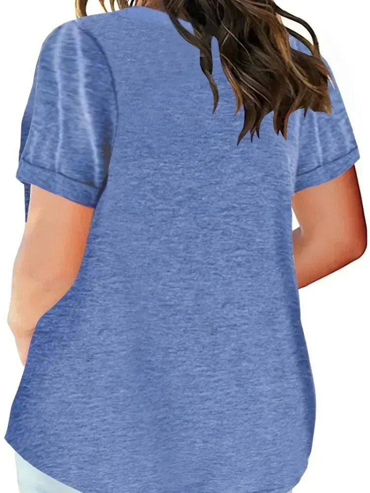 Plus Size 1XL8XL Womens Spring and Summer Style Loose Tops Ladies Casual Vneck Short Sleeve Pocket Tshirt 250514
