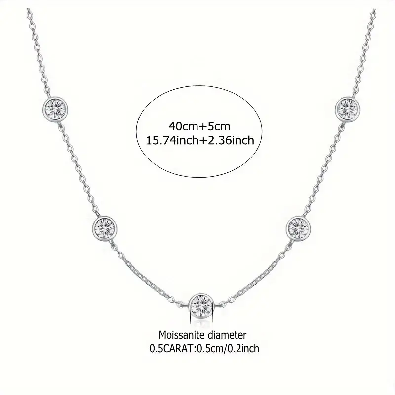 D-color VVS1 0.5CT*5 Moissanite s925 pure silver starry sky necklace for women, European and American cross-border 18K gold 50-point 5-diamond bubble 