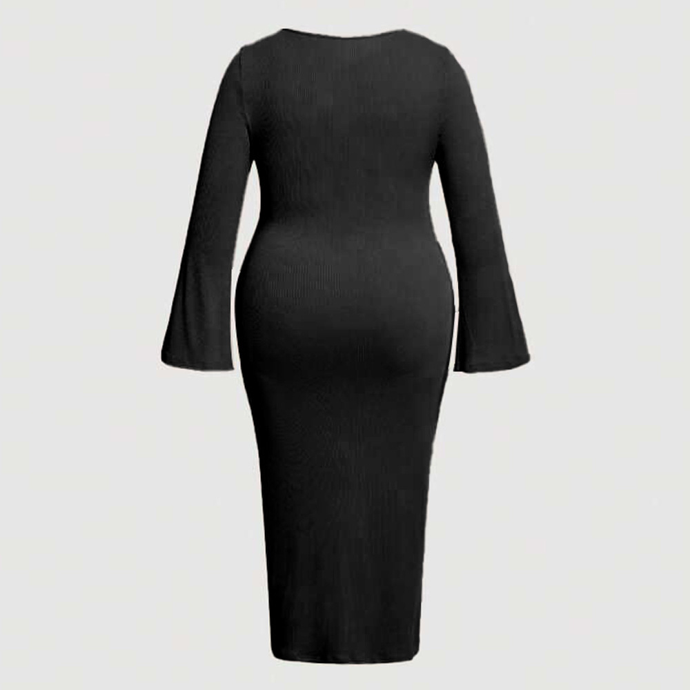 Large Size Womens Autumn and Winter New Slim Fit Hip Hugging Temperament Commuting Sexy Hollow Out Dress