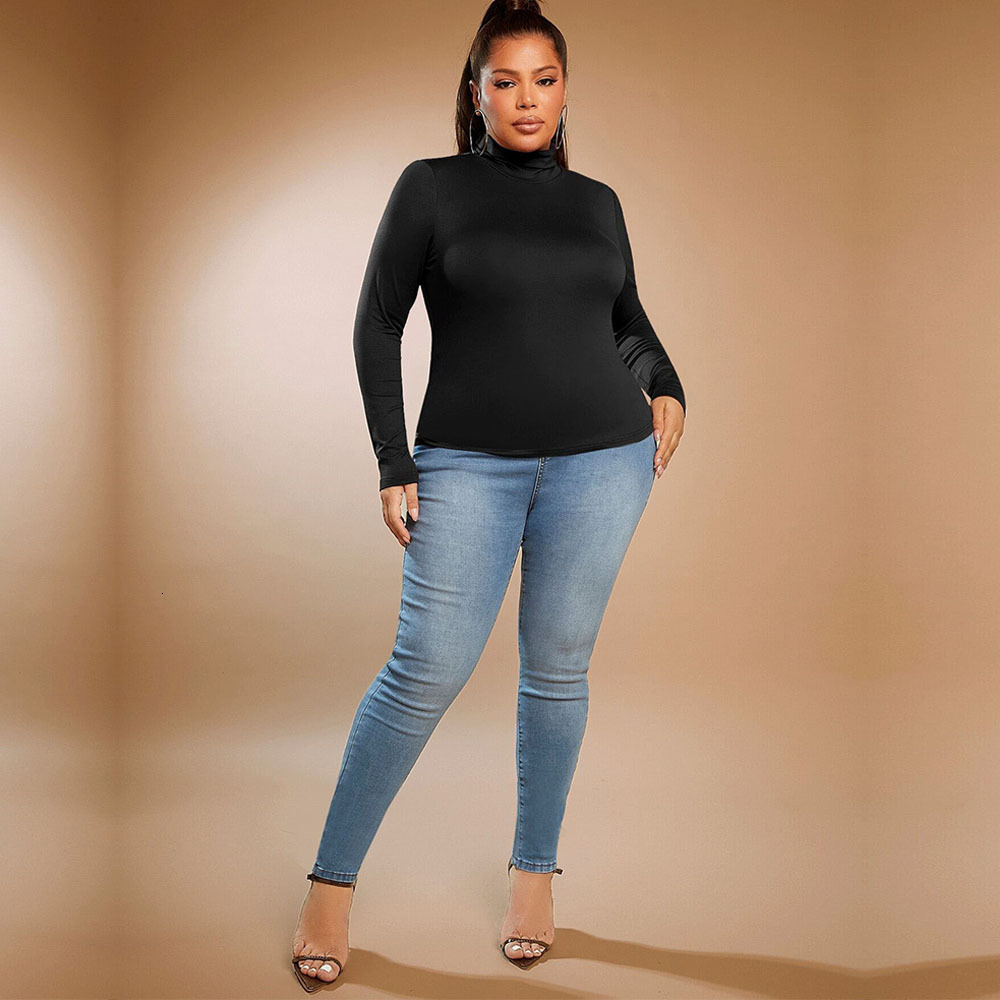 Large Size Womens Sexy and Simple T-shirt for Autumn and Winter Slim Fit and Slimming High Neck Inner Top