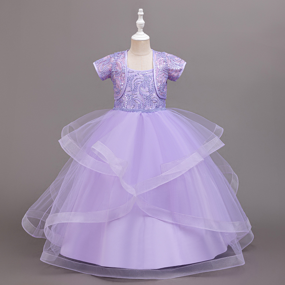 Girl Party Dress New Elegant Mesh Long Wedding Bridesmaid Dress 3-14Y Sequin Graduation Ball Evening Dresses Christmas performance host speeches D151
