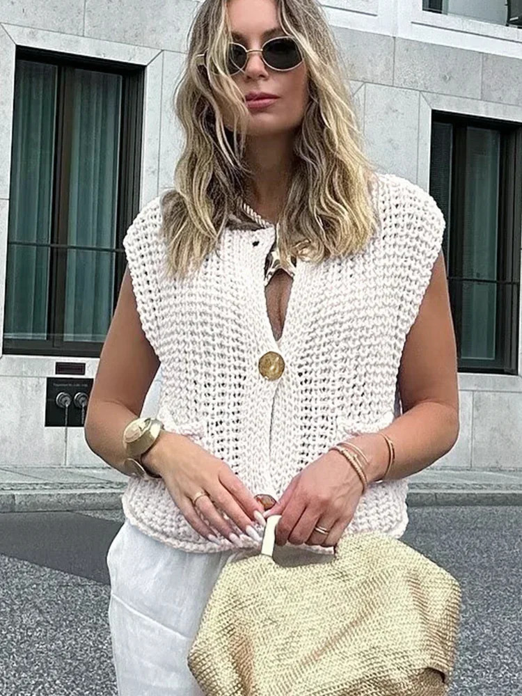 2025 Sweater Vest Solid Sleeveless Top Fashion Knitted Button Clothing Women Chic Clothes Casual Tank Tops 250506