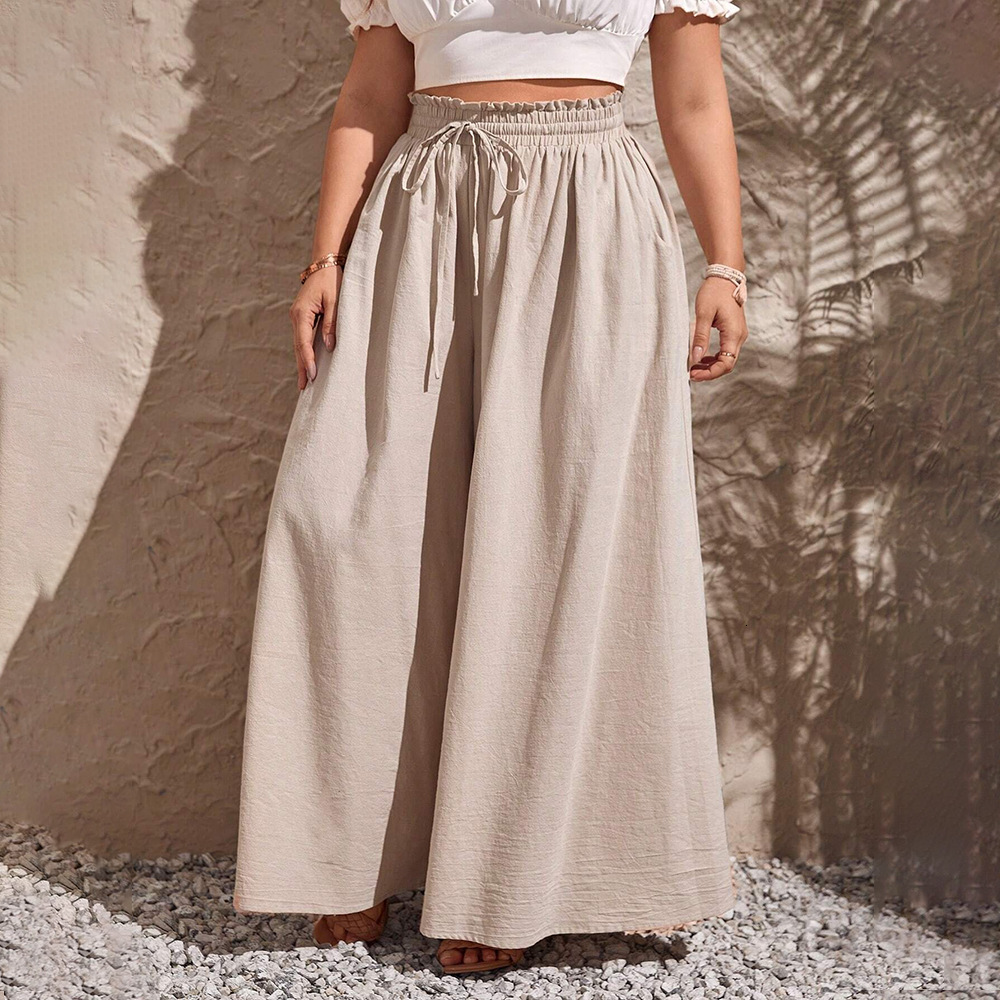 Large Size Womens Casual Style Wide Leg Pants Summer New High Waisted Pocket Micro Flared Pants for Children