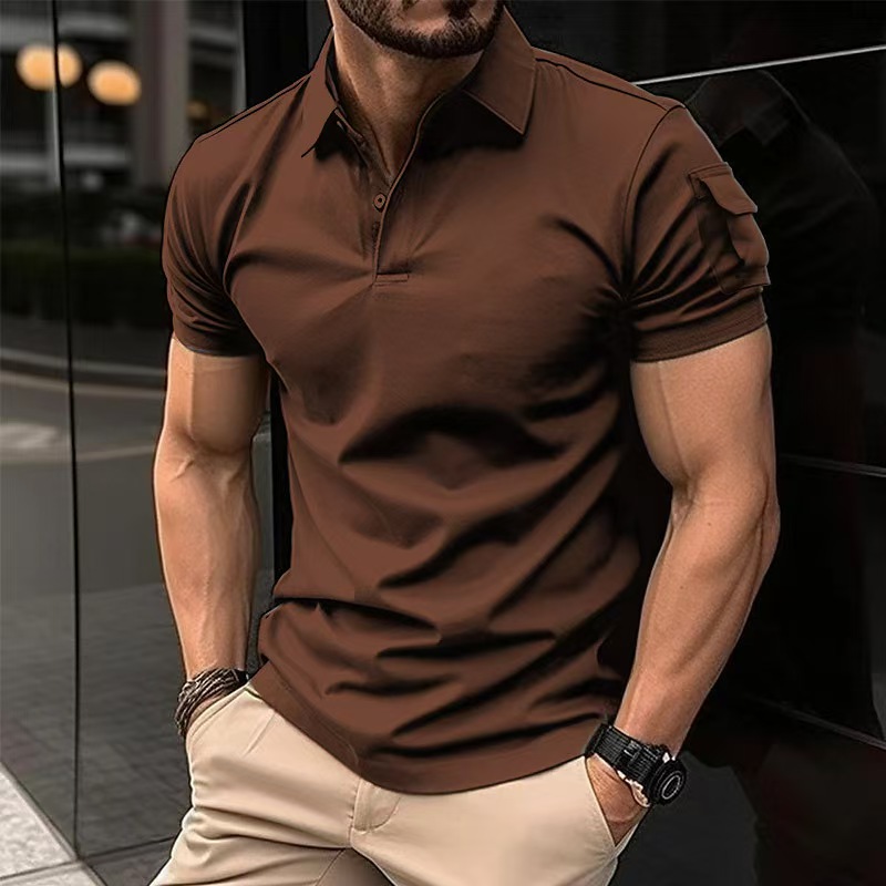 Men's Collared Button - up Polo Shirt with Arm Pocket, Sports Polo
