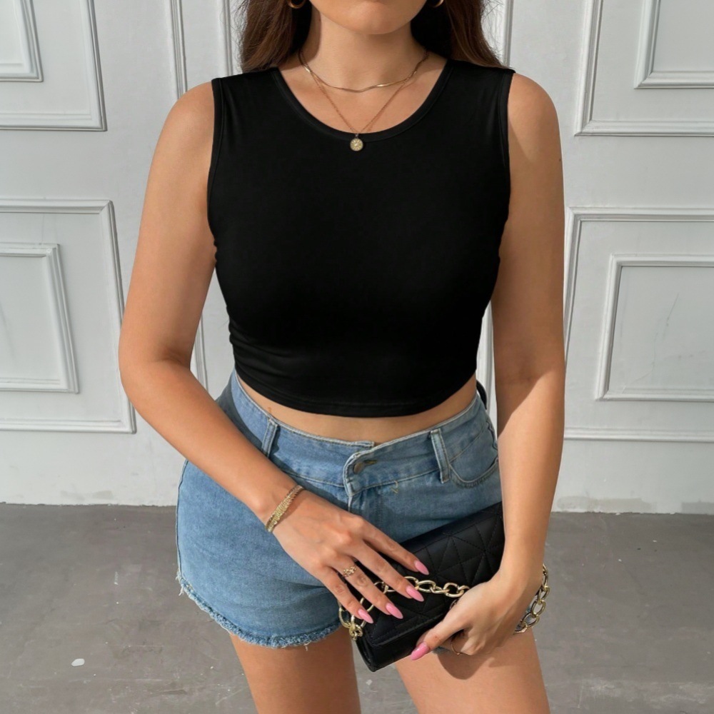 Plus Size Womens Simple and Sexy T-shirt for Spring and Summer New Style Backless Design Top
