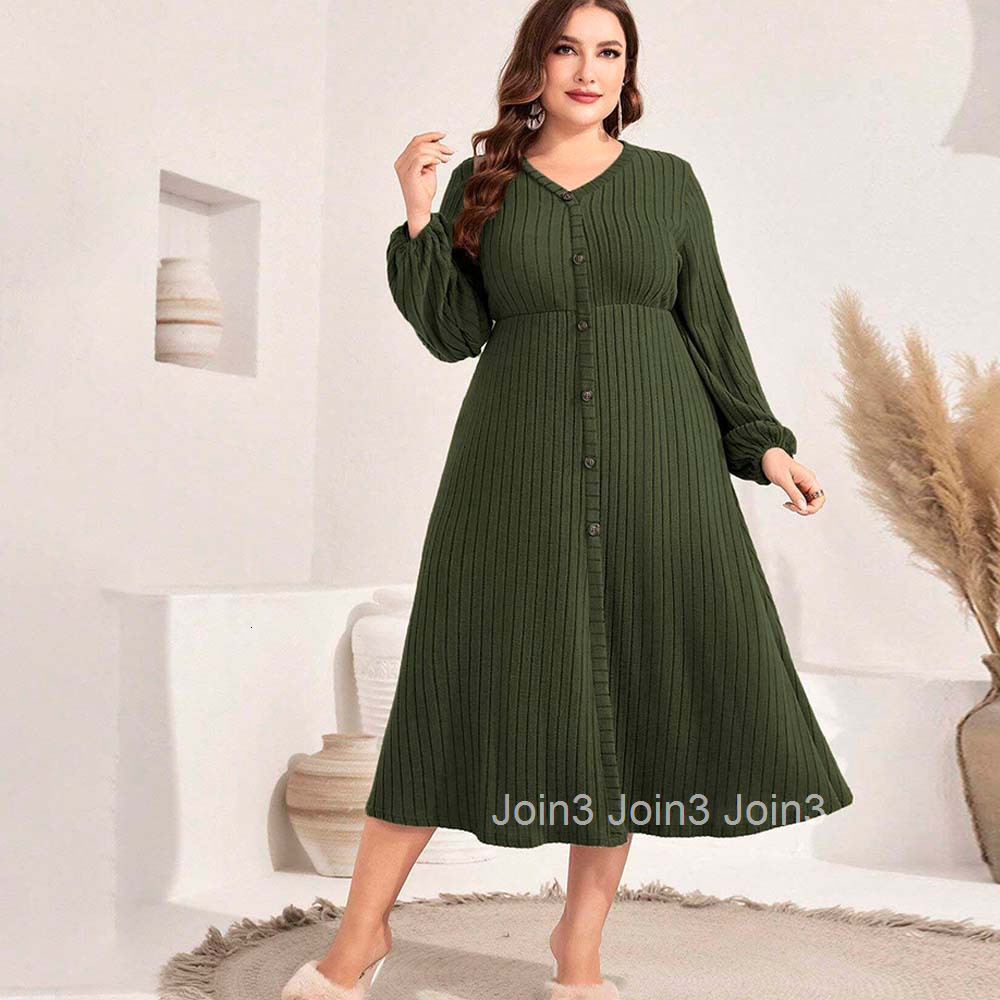 Oversized Womens Elegant V-neck Dress with Autumn and Winter Lantern Sleeves Mid Length Skirt with Design Sense