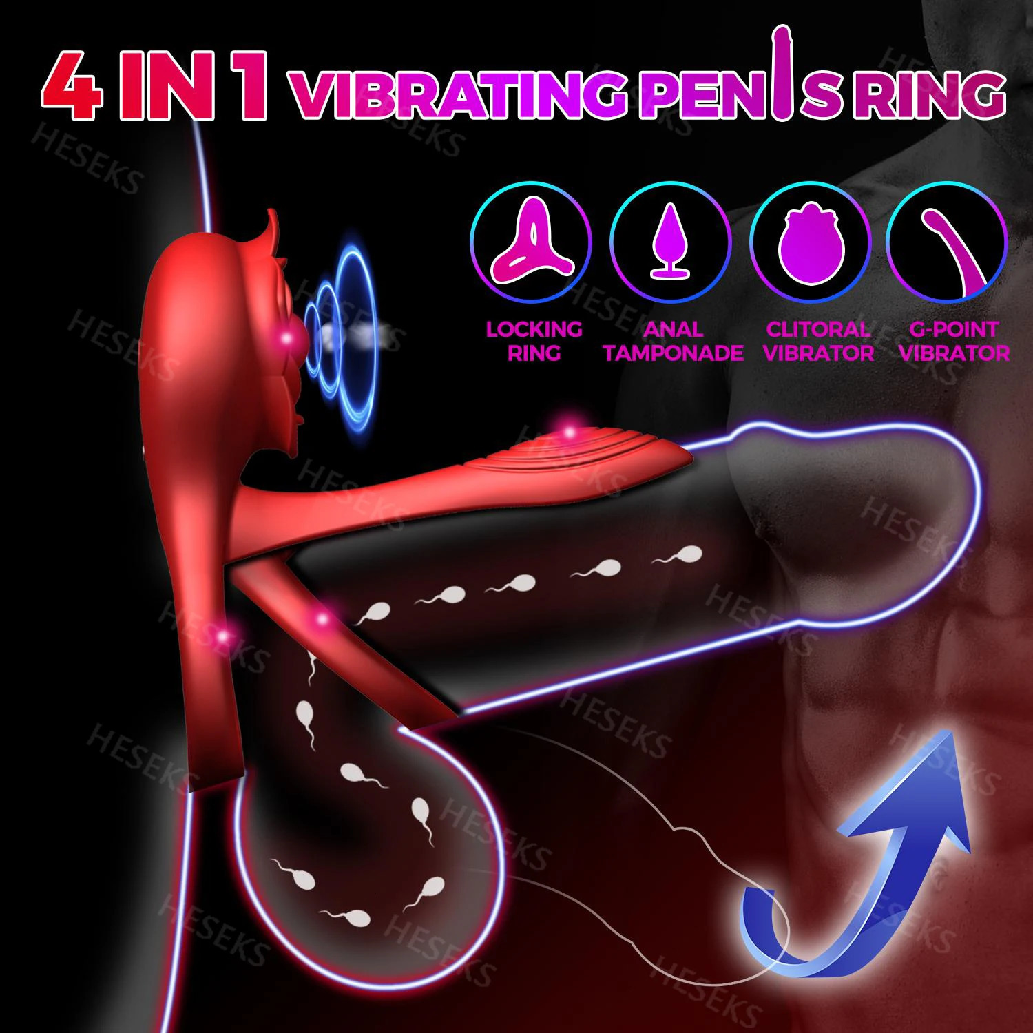 HESEKS Rose Vibrating Cock Ring 10 Vibration Penis Ring Penis Vibrators G-spot Clitoral Stimulator Adult Couples Sex Toy for Men 250515