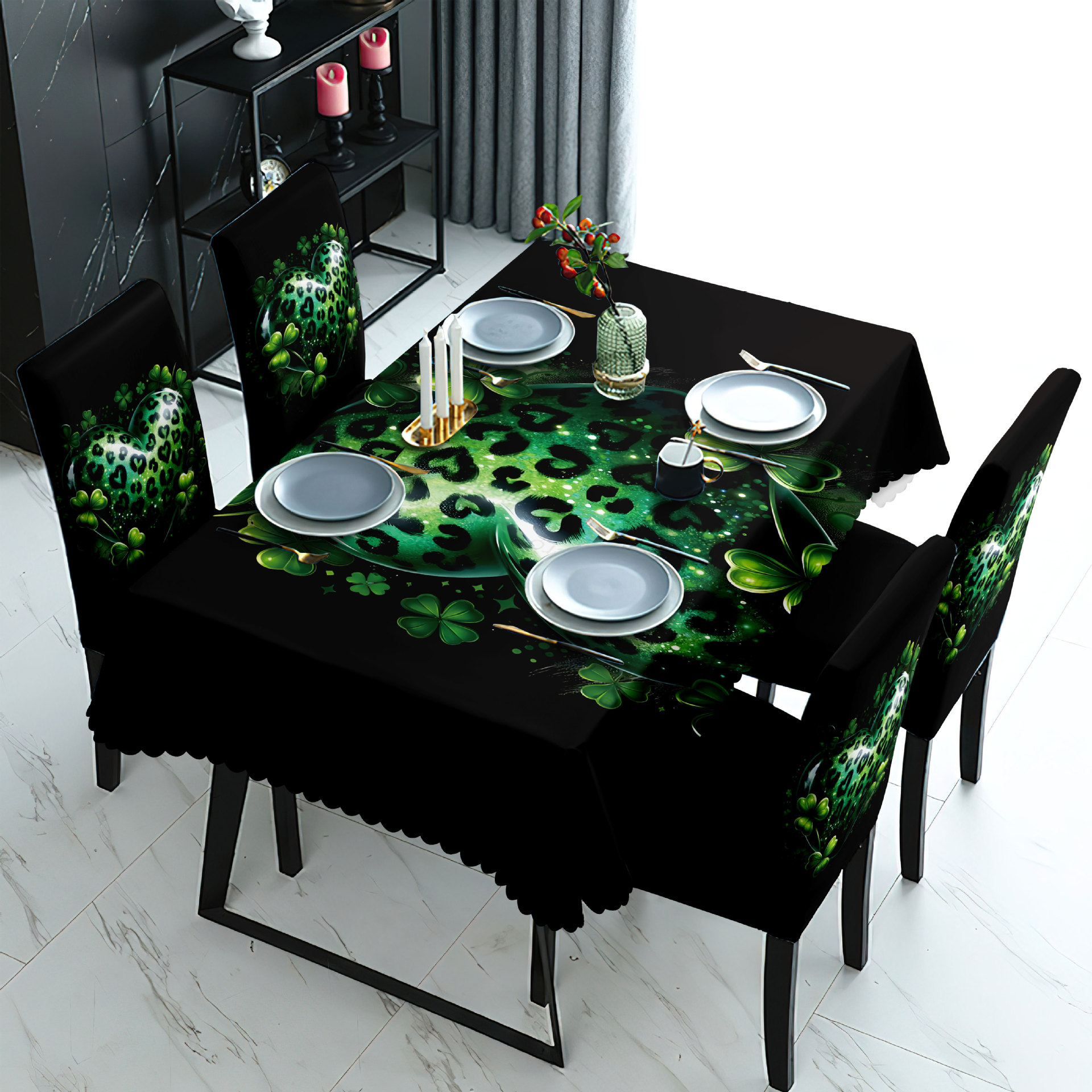 D310 waterproof printed tablecloth restaurant home printed chair cover tablecloth chair cover decoration set