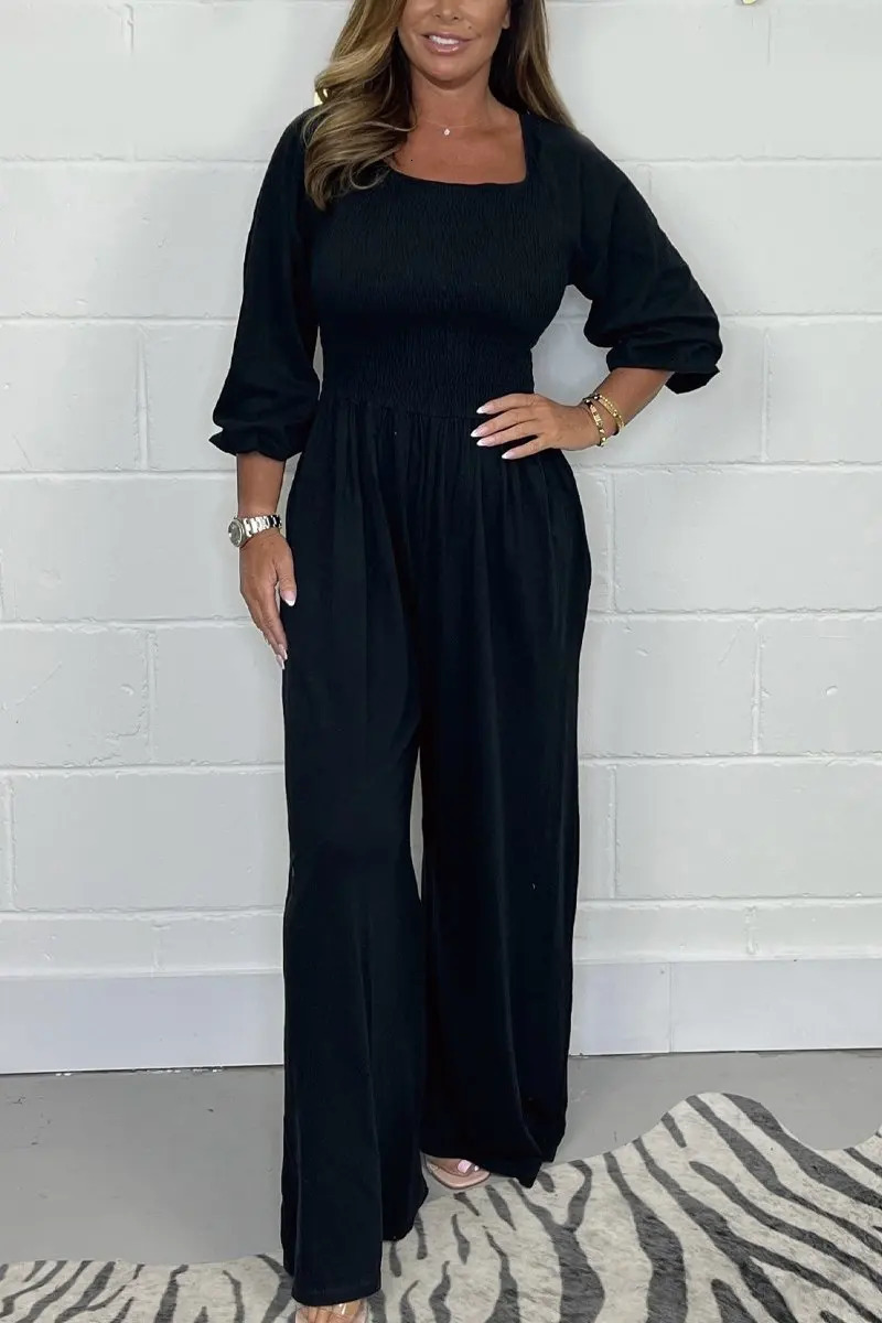 Plus size womens jumpsuit casual fashion solid color pile sleeve jumpsuit pants plus size womens clothing 250515