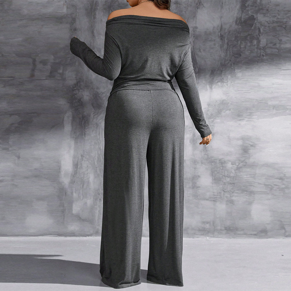 Large Size Womens Clothing Queen Intellectual Fashion Set Casual Wide Leg Pants Two-piece Set Top