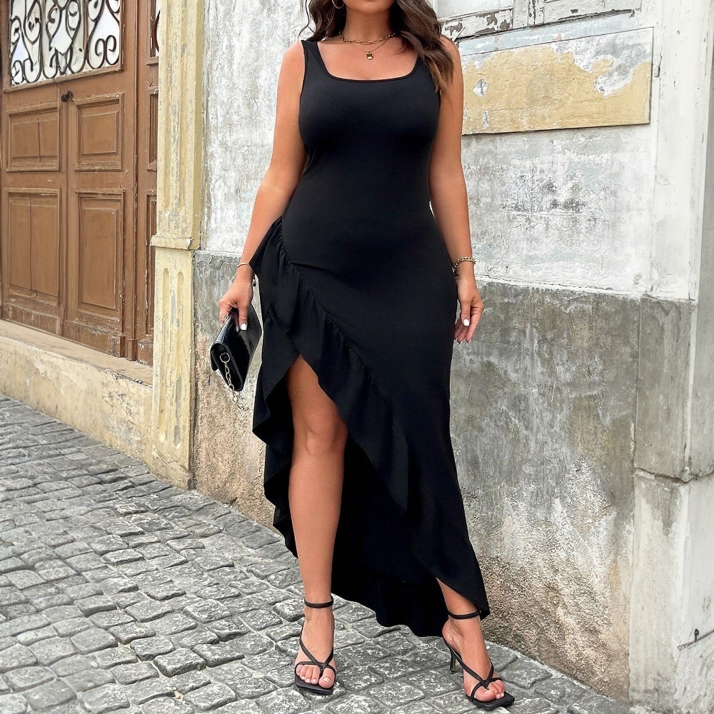 2025 Plus Size Womens Spring and Summer New Style Sexy Temperament Dress High Waisted Sleeveless Mid Length Skirt