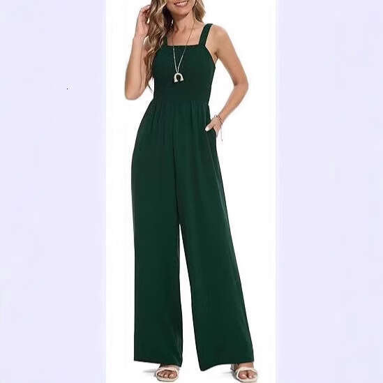 Wide Leg Jumpsuit Summer Women S Casual Strap Sleeveless Square Collar Slim Fit Wide Leg Comb