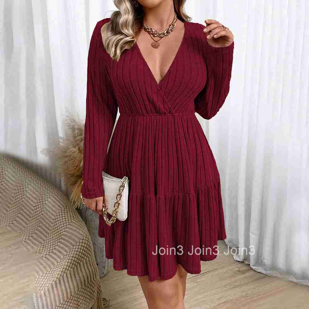 Large Size Womens Fashionable Commuting Dress for Autumn and Winter with a Sense of Luxury and Anti-aging Wine Red Mid Length Skirt