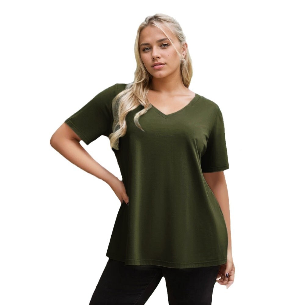 2025 Plus Size Womens Simple Style T-shirt for Spring and Summer New Versatile Casual Loose and Slimming Top
