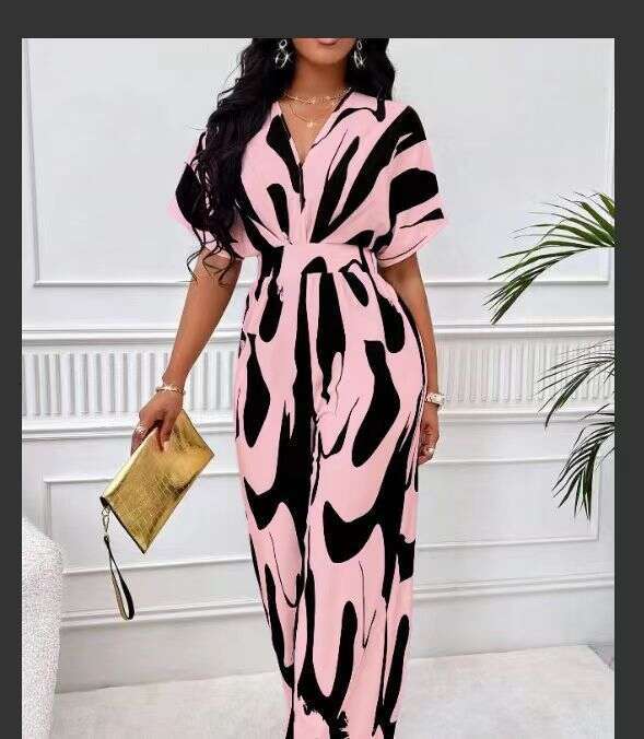 Wide Leg Jumpsuit Spring And Summer New Women S Clothing Full Body Printed Bat Sleeves Wide Leg Jumpsuit