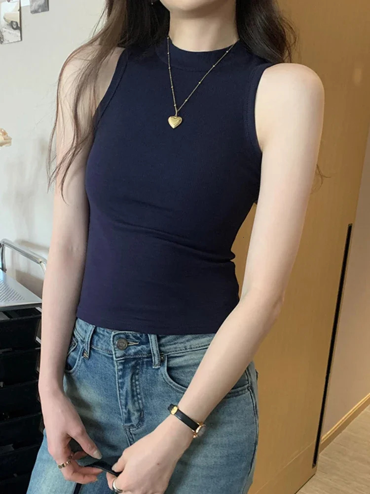 2025 ZJAISs Solid Round Neck Ribbed Tank Top Womens Summer Basic Elastic ONeck 250506