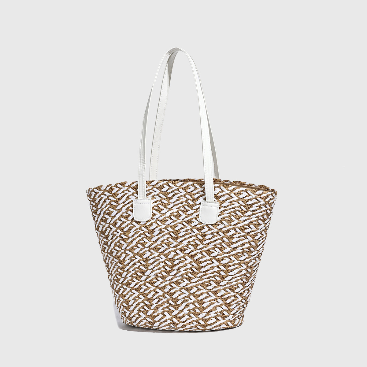 2025S designer new large capacity French woven women travel vacation tote simple striped shoulder student commuting bag