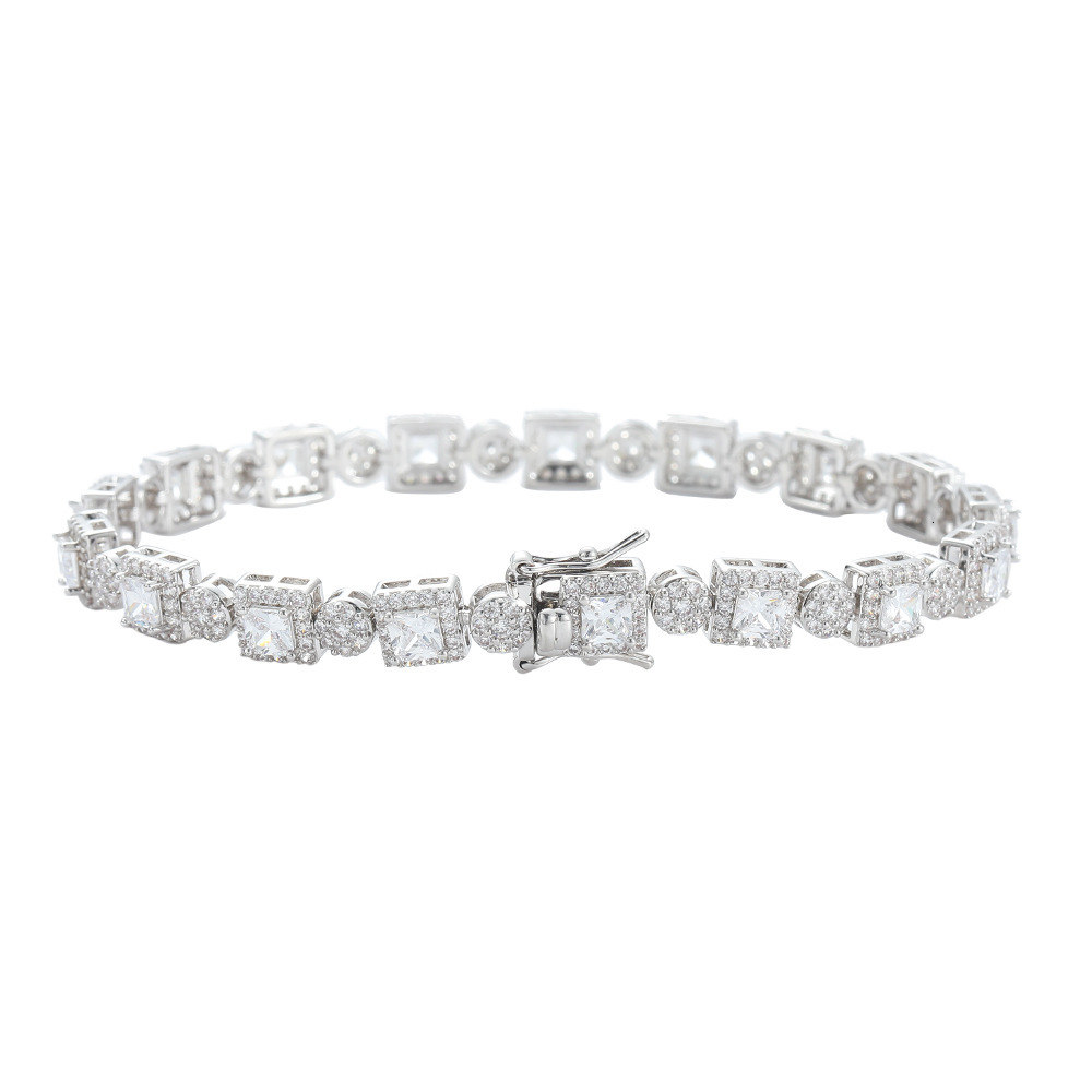 Bling Unisex Square Round Mixed Tennis Bracelet With Copper Prong Cubic Zirconia 14K Gold Hip Hop Iced Out Gemstones Chains Wristband Wolf Tide Jewelr