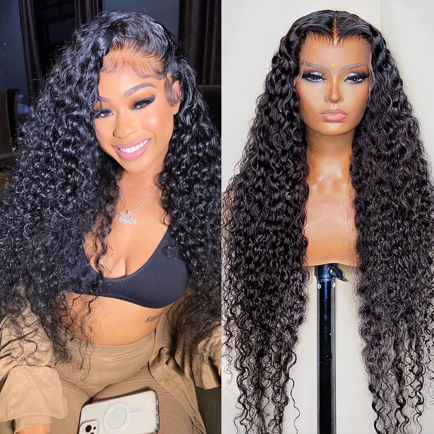 ViBESHiFT 8-28 Inch Human Hair Wigs 13x6 Front Lace Water Wave Wig Real Human Hair Toupee Wholesale 12A Brazilian Virgin Hair 200% Density for Women D