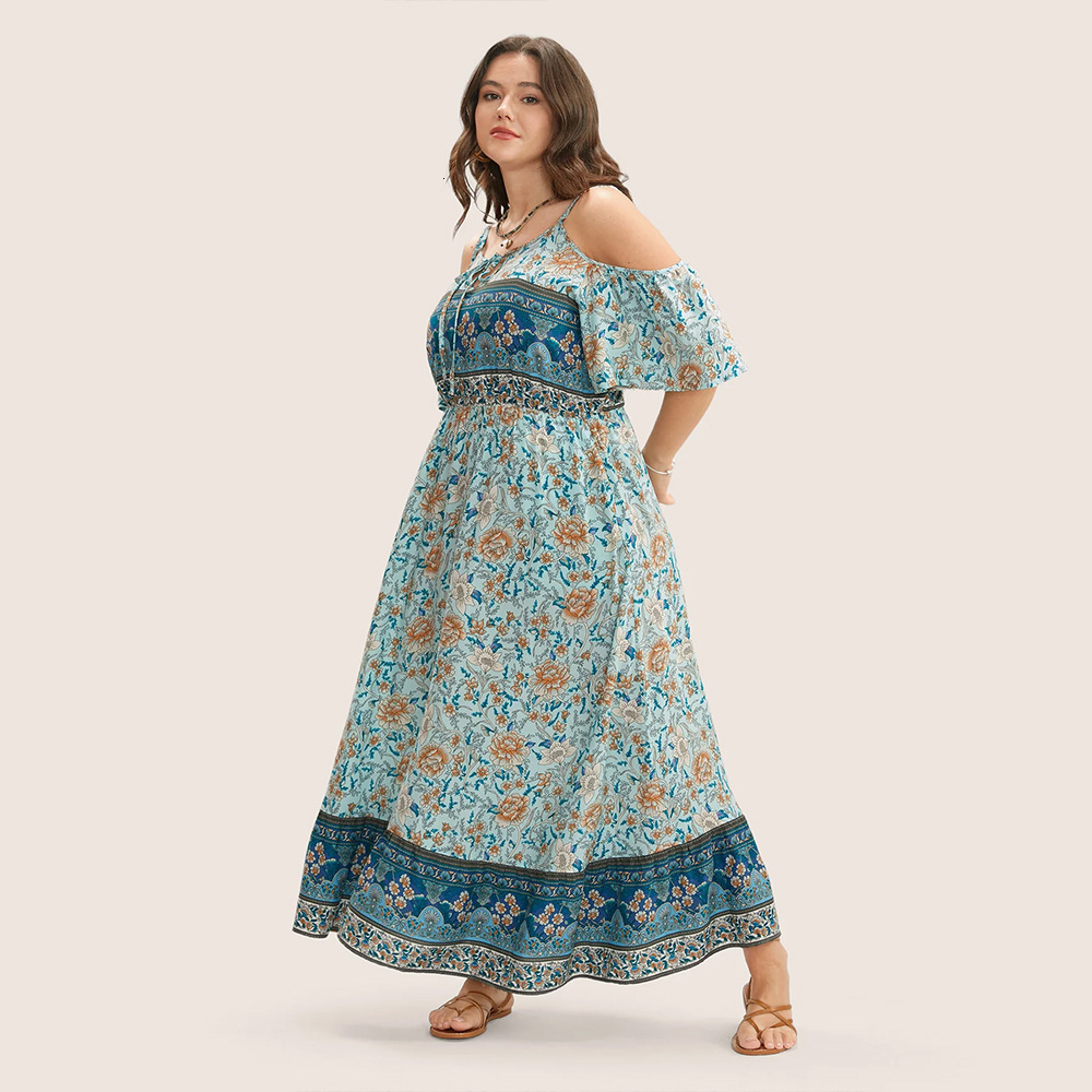 Oversized Womens Summer Suspender Sexy Casual Vacation Off Shoulder Floral Dress