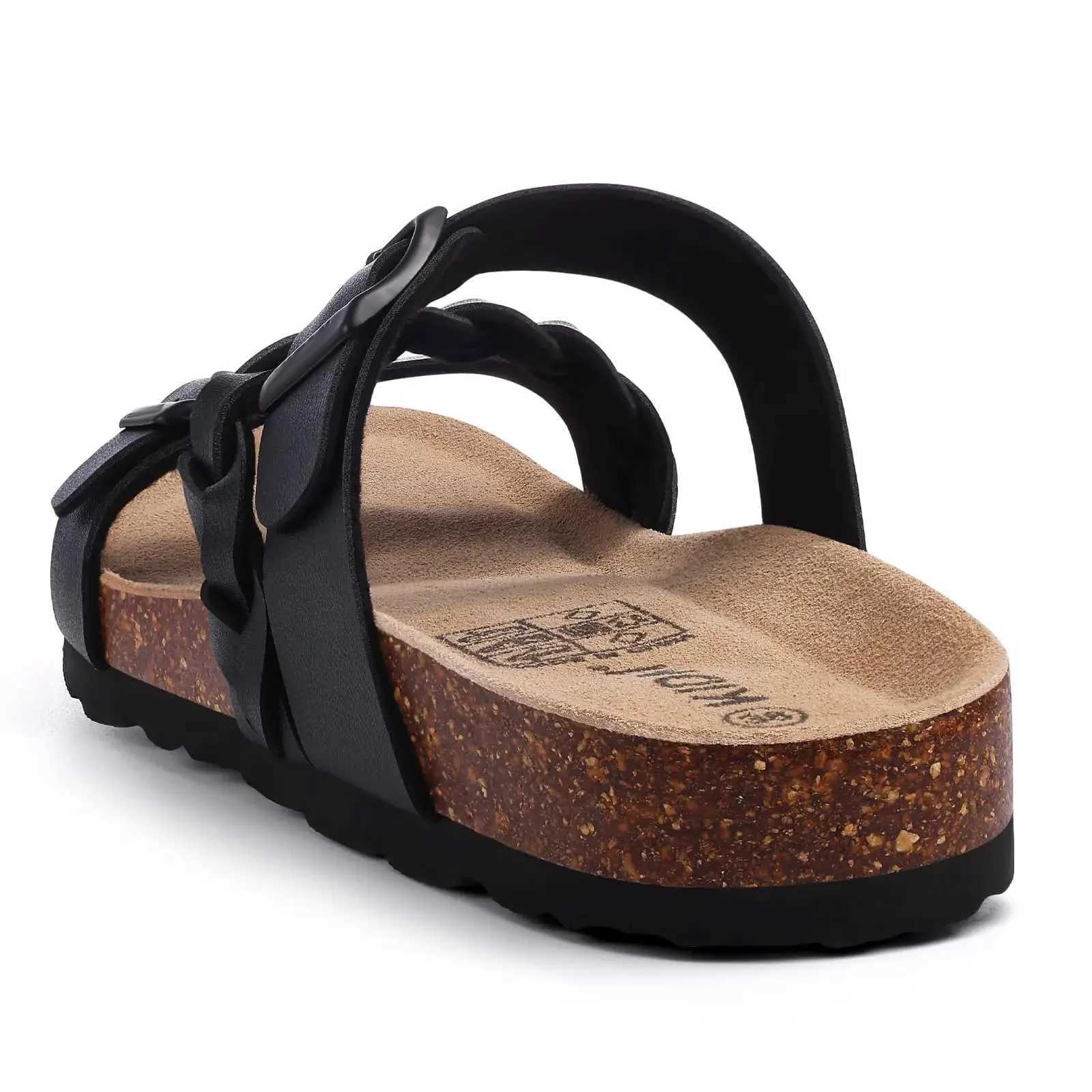 Comwarm Womens Cork Foot Mat Slide with Arch Support Summer Womens Cork Sandals with Adjustable Buckle for Sliding Up the Slide W250414