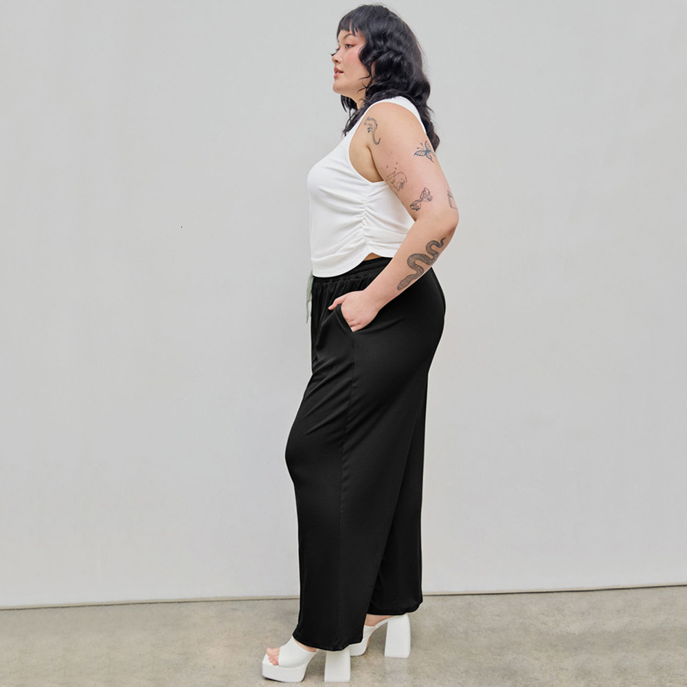 Large Size Womens Clothing New Autumn and Winter Elastic Waist Casual Versatile Commuting Drawstring High Waist Straight Leg Pants