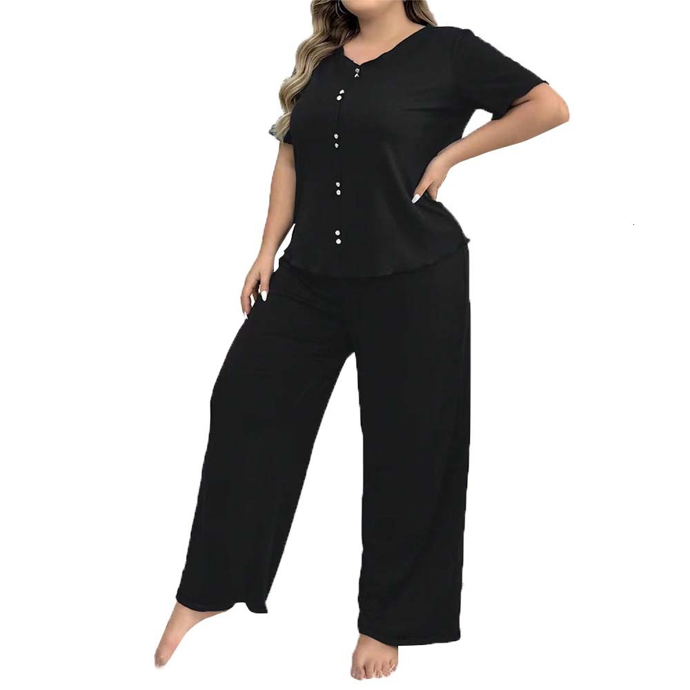 Simple Leisure Style Large Size Home Clothing Set Summer Short Sleeve Two Piece Set for Women