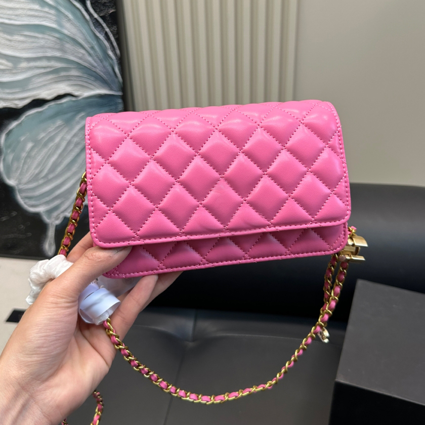 Woc Envelope Bag Wallte Fashion Womens Shoulder Bag Genuine Leather Checkered Enamel Hardware Metal Clasp Matelasse Chain Handbag Crossbody Bags Dinner Bags 19cm