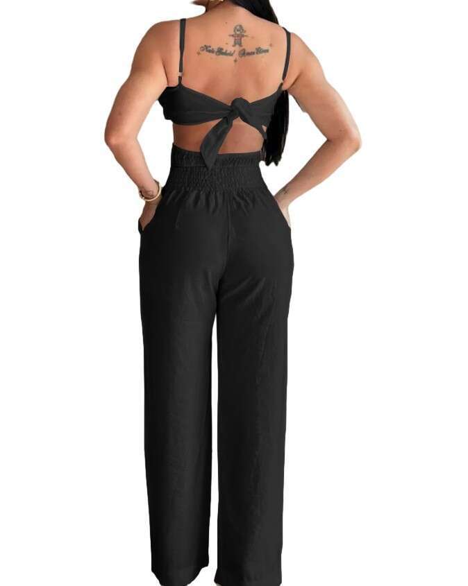 D9629 women's sexy three-dimensional flower craft design suspender jumpsuit