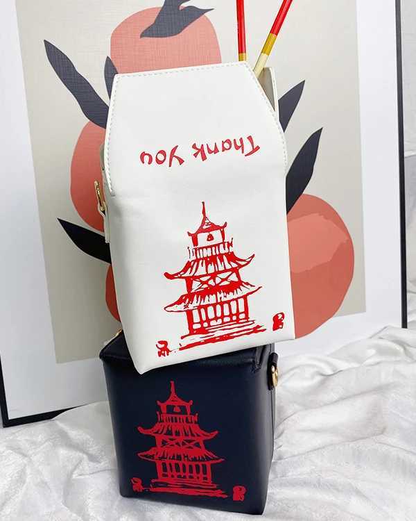 ENJOININ Chinese Takeout Box Purse Pu Leather Women Handbag Fashion Crossbody Bag Shoulder Chain Bag for Girl Bucket Bag M250516