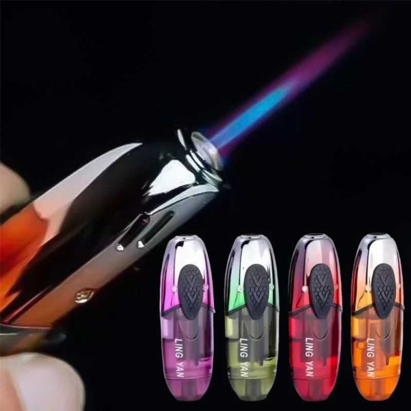Silent Transparent Oil Tank Inflatable Lighter Windproof Jet Blue Flame Silent Portable Outdoor Lighter Fashionable Mens GiftT250516