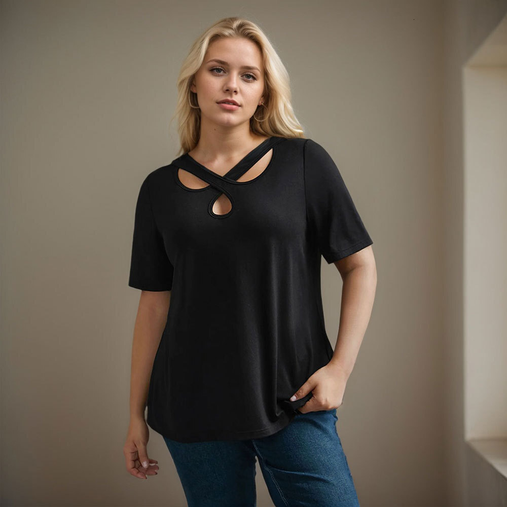 2025basic Plus Size Womens Clothing Simple and Elegant Style T-shirt for Spring and Summer New Style Loose Meat Cover Top