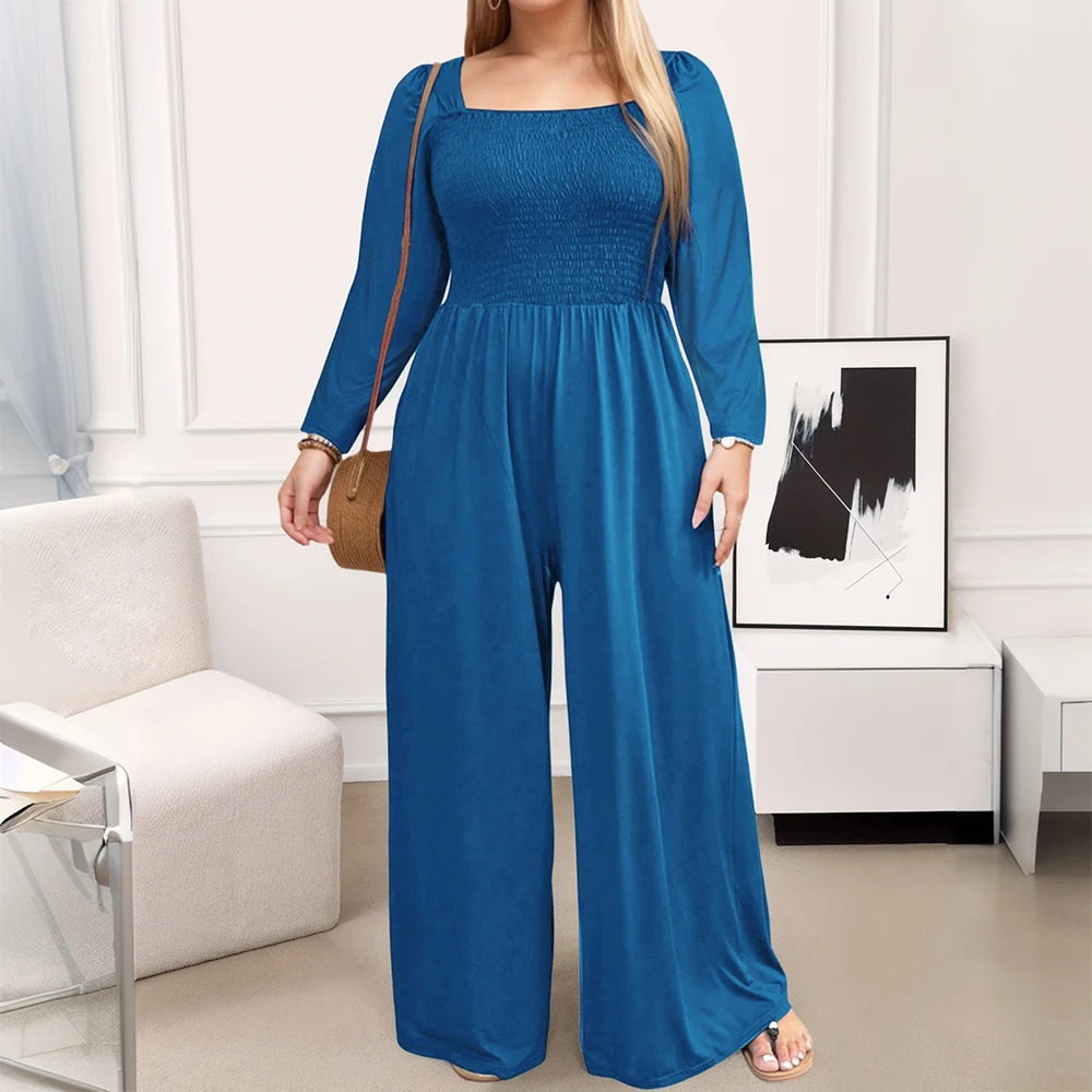 Plus Size Women Wide Leg Pants Jumpsuits Autumn Winter One-piece Long Sleeve Playsuits Jumpsuit Fashion Oversize Femme 250515