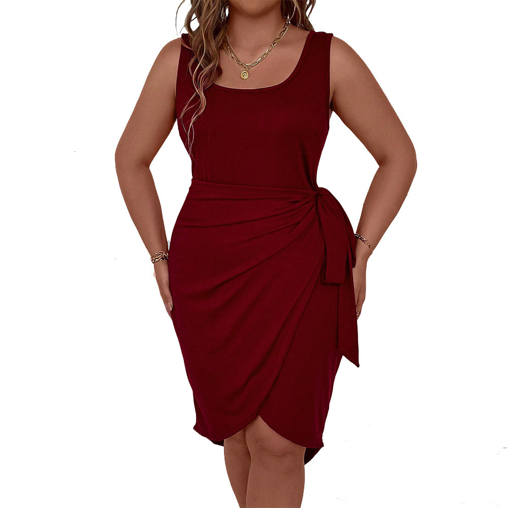Summer Plus Size Womens Sexy Pleated Slit Slim Fit Suspender Dress