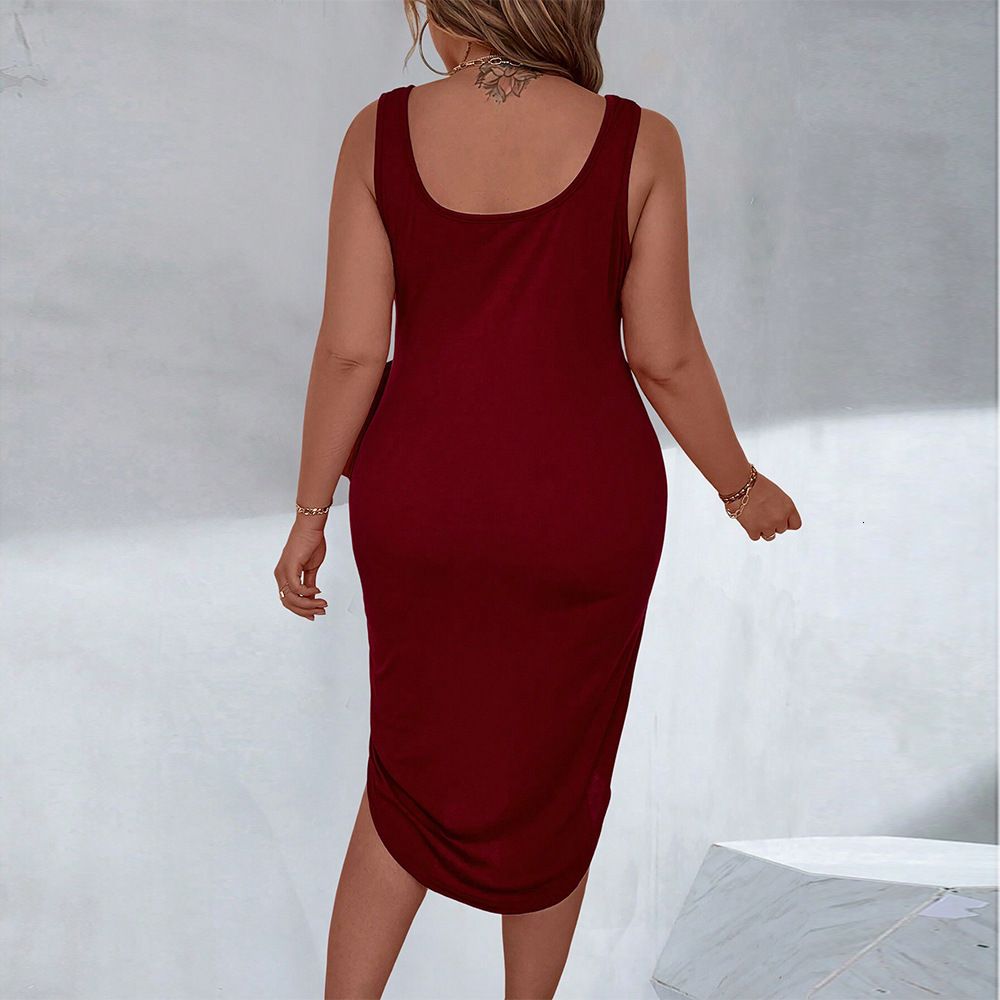 Summer Plus Size Womens Sexy Pleated Slit Slim Fit Suspender Dress