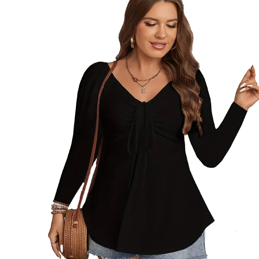 Plus Size Womens Casual Simple Style T-shirt for Autumn and Winter Fashion Versatile Commuting Interior Long Sleeved Top