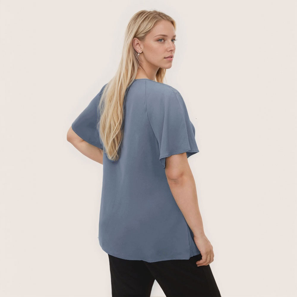 2025 New Plus Size Womens Simple and Elegant Style T-shirt V-neck Waist Cinching Slimming Loose Versatile Top
