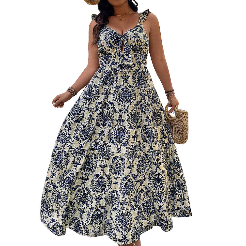 2025 New Womens Printed Backless High Waisted Camisole Dress for Women