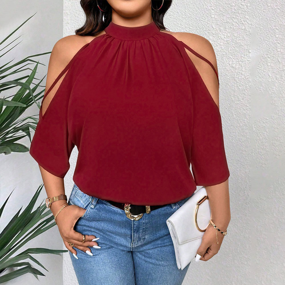 Large Womens Elegant Sister Style T-shirt Summer Hardwork Off Shoulder Design Top
