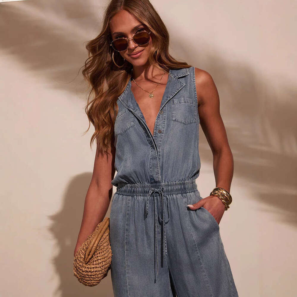 Wide Leg Jumpsuit Women S Summer New Casual Washed Thin Denim Jumpsuit