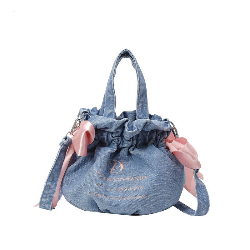 2025S designer bag new light luxury and high-end sense single shoulder crossbody large capacity drawstring denim cloth bag hand-held canvas handbag