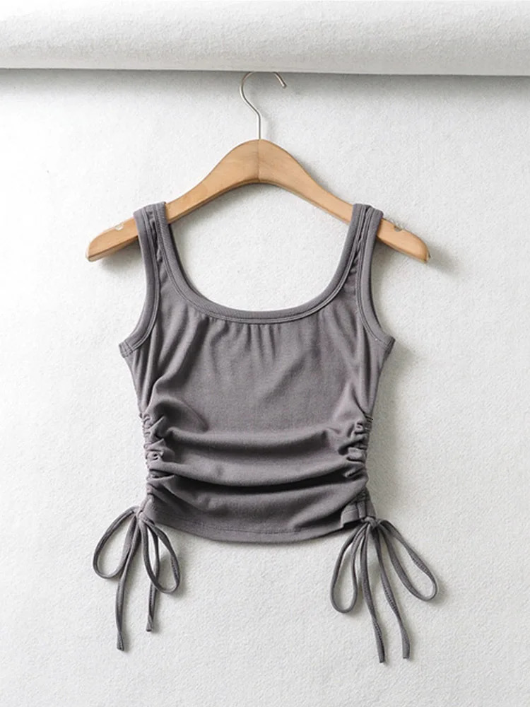 ly arrived girl casual solid color doublesided drawstring vest folding shirt sexy 250506