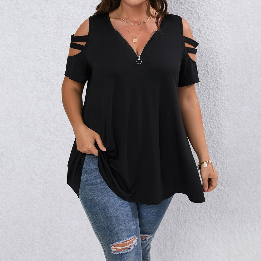 2025 Plus Size Womens Elegant Casual T-shirt for Spring and Summer Fashion V-neck Slim Fit and Slimming Top