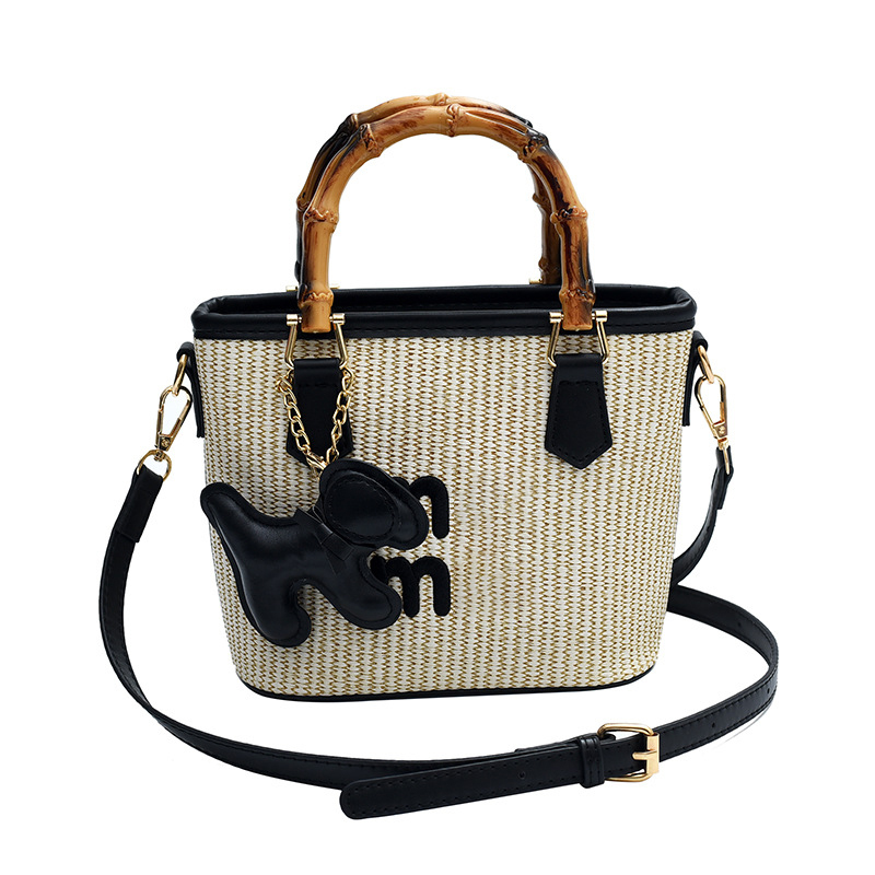 Free shipping 2025 designer bag new spring basket bag fashion contrast straw woven bag bamboo vegetable Bucket Bag Handbag single shoulder bag straddl