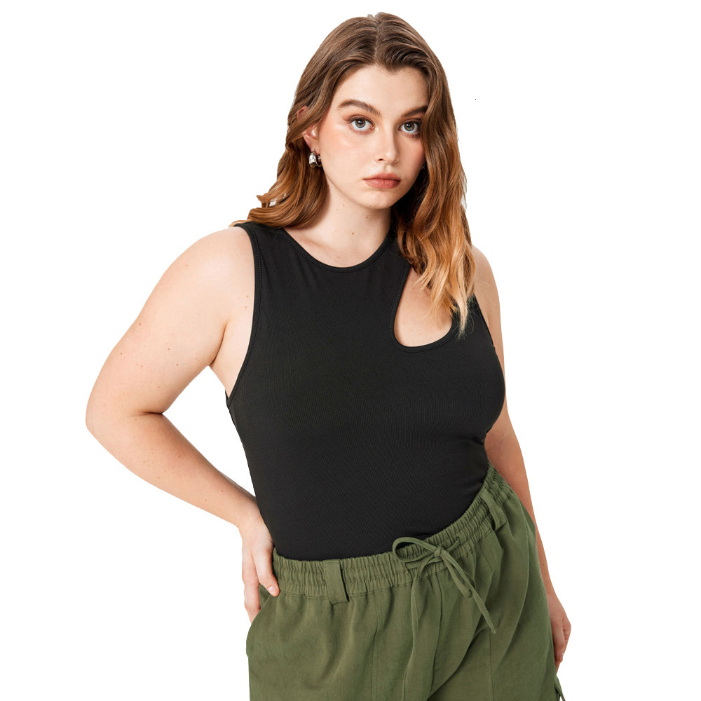 Summer Plus Womens Sleeveless Sports Vest Slim Fit Sexy Hollowed Out Round Neck T-shirt