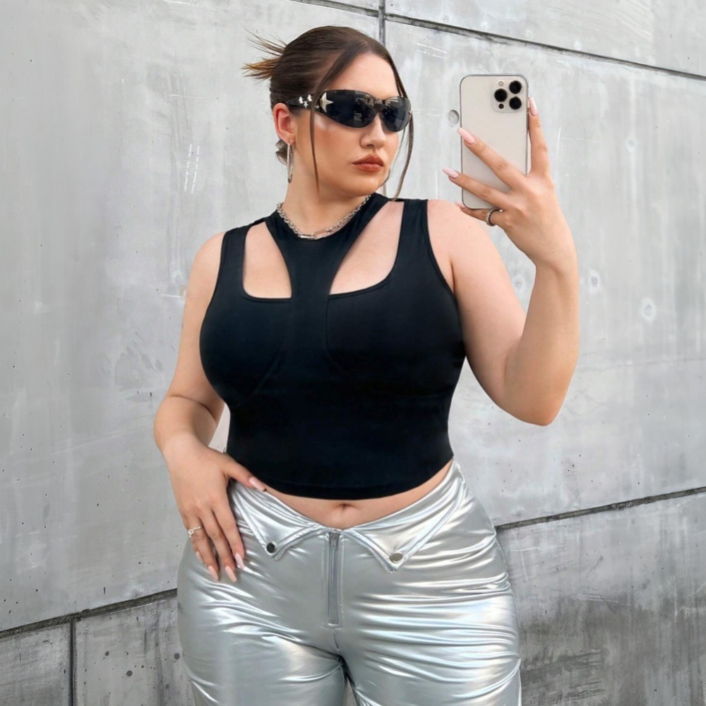 2025 Plus Size Womens Spring and Summer New Item Ins Trendy T-shirt Slim Fit and Slimming Fake Two-piece Top