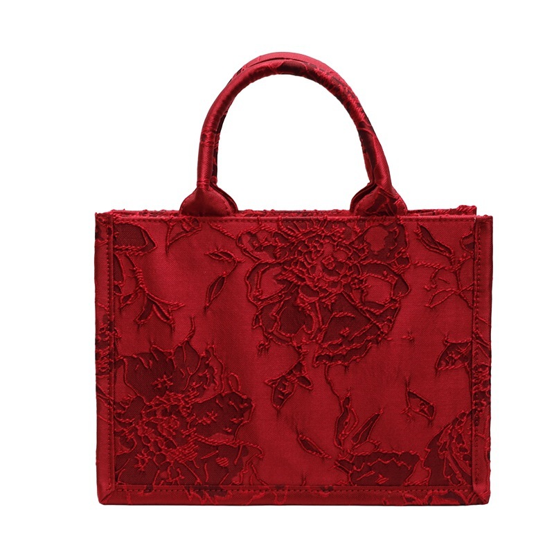 New Bag Embossed Embroidery Handheld Red Wedding Gift Designer Fashionable Large Capacity Exquisite Bridal Bag Available for Daily Use Underarm Tote B